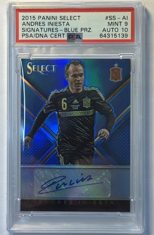 2015 PANINI Select Andres Iniesta Auto Autograph PSA 9/10 PRIZM BLUE 19/25