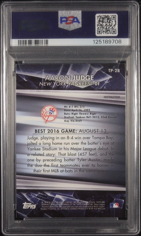 2017 Bowman's Best Top Prospects Refractor #TP-28 Aaron Judge RC ~ PSA 10 GEM MT view 2