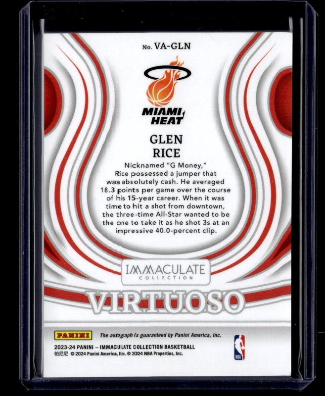 GLEN RICE #/10 2023-24 IMMACULATE COLLECTION VIRTUOSO ON CARD AUTO GOLD HEAT view 2