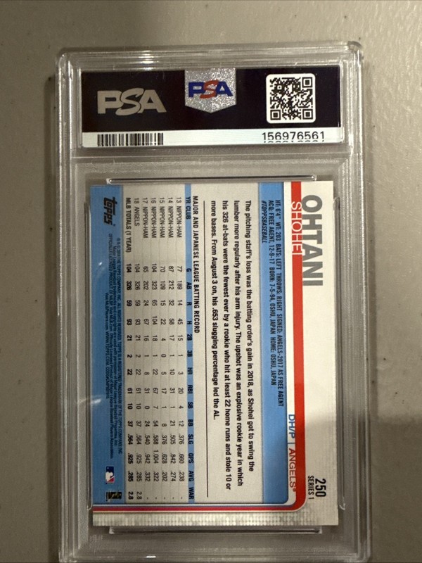 2019 Topps - Shohei Ohtani #250 Post-Swing PSA 9 view 2