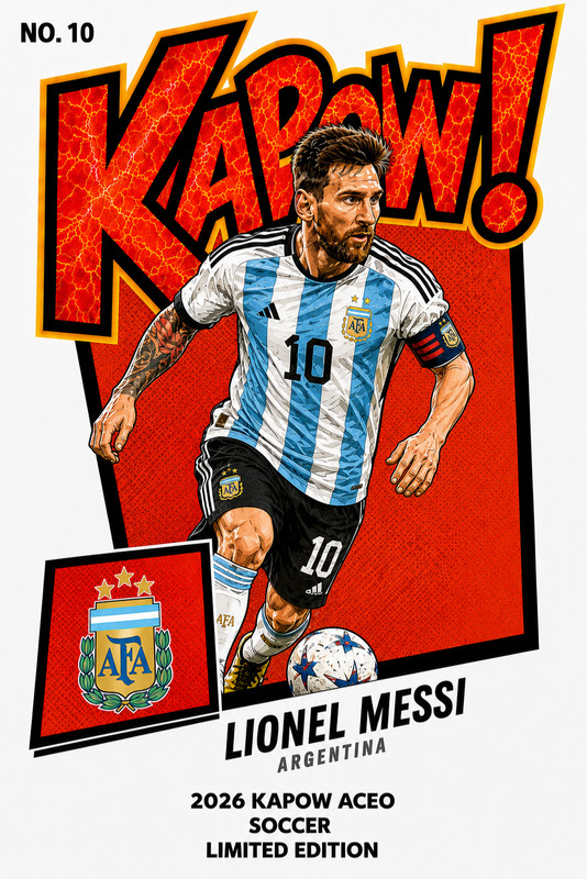 2026 Lionel Messi World Cup Gold Kapow Original Art Card Jersey #10/10 Argentina view 2