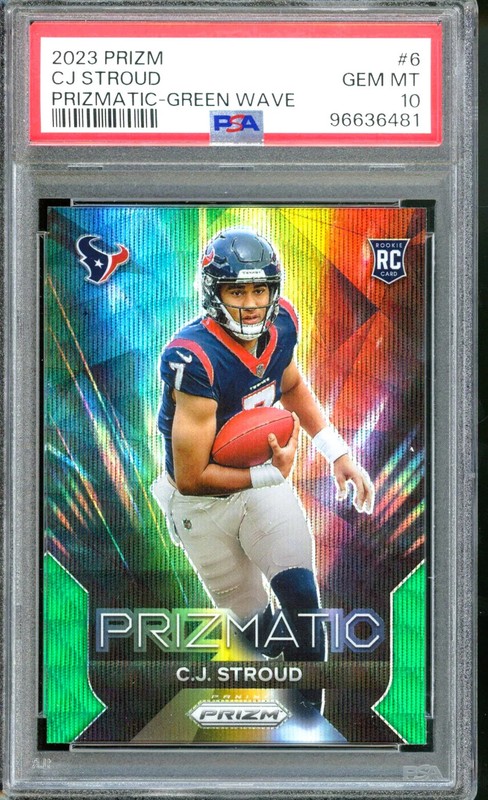 2023 PRIZM CJ STROUD PRIZMATIC GREEN WAVE PSA 10