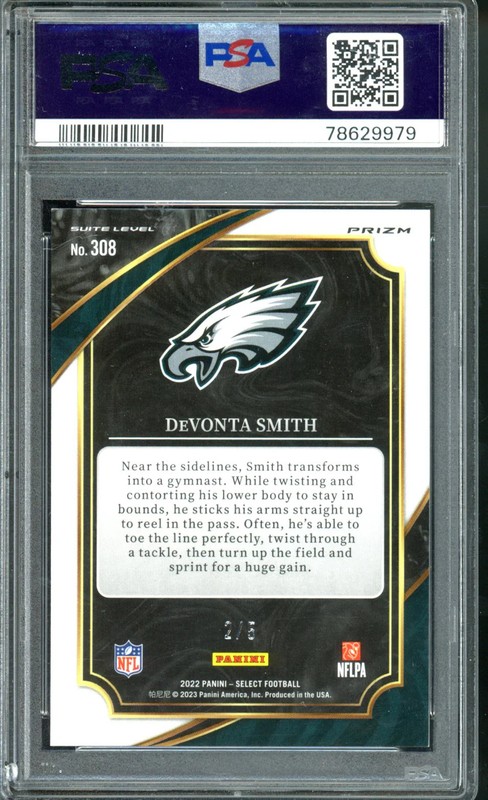 2022 SELECT DEVONTA SMITH GREEN MOJO /5 PSA 9 SUITE LEVEL view 2
