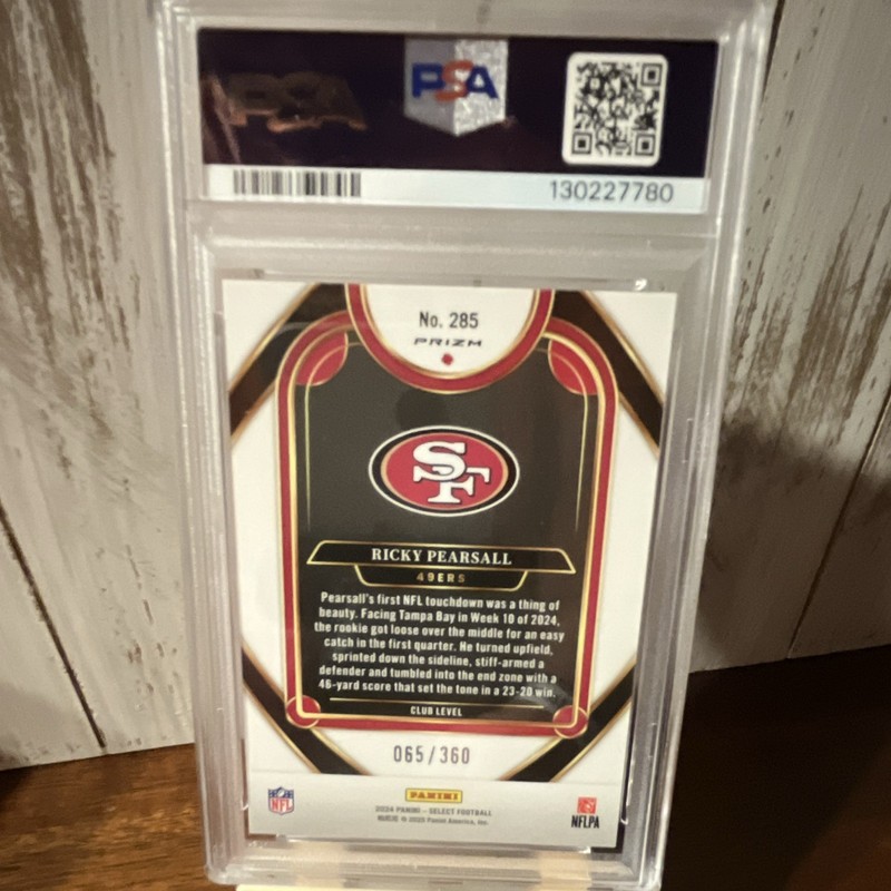 Panini 2024 Select Ricky Pearsall Rookie Purple Shock Club Level #285 PSA 8 view 2