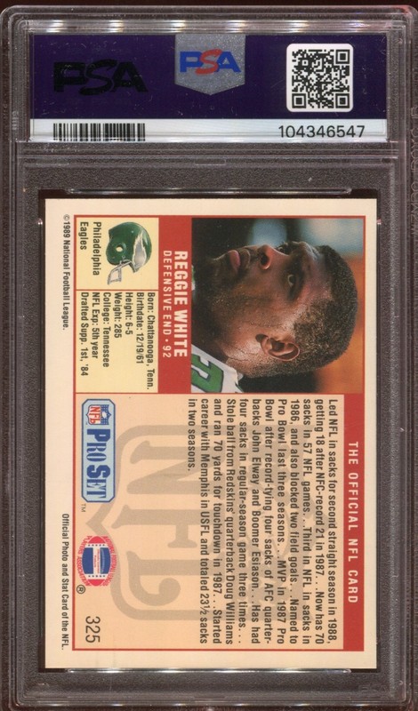 1989 Pro Set Reggie White #325 HOF PSA 10 view 2