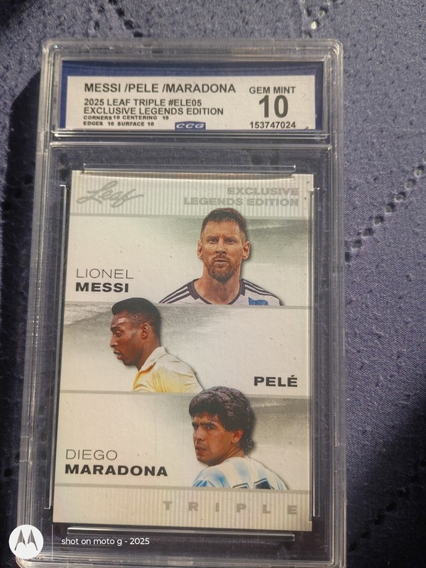 🔥🔥🔥soccer exclusive Legends messi pele maradona 2025 leaf triple gem mint 10
