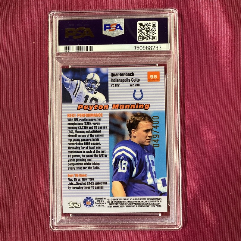 1999 BOWMAN'S BEST REFRACTOR #95 PEYTON MANNING 380/400 PSA 9 view 2