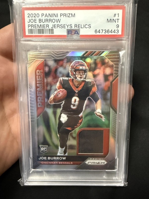 2020 Panini Prizm - Premier Jerseys Joe Burrow #1 (MEM, RC) PSA 9 Mint view 2