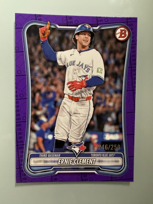 Bowman Chrome 2026 Bowman Ernie Clement Serial Numbered Purple /250 Blue Jays #8 view 1