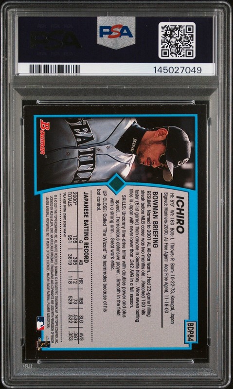 2001 Bowman Draft Picks RC Ichiro Suzuki PSA 8 view 2