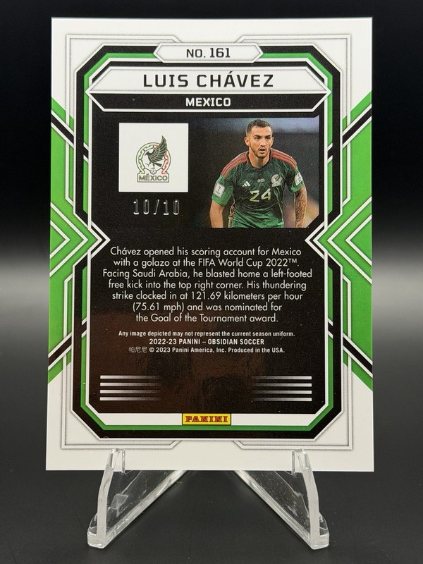 2022-23 Panini Obsidian Luis Chavez Gold Flood 10/10 Mexico view 2