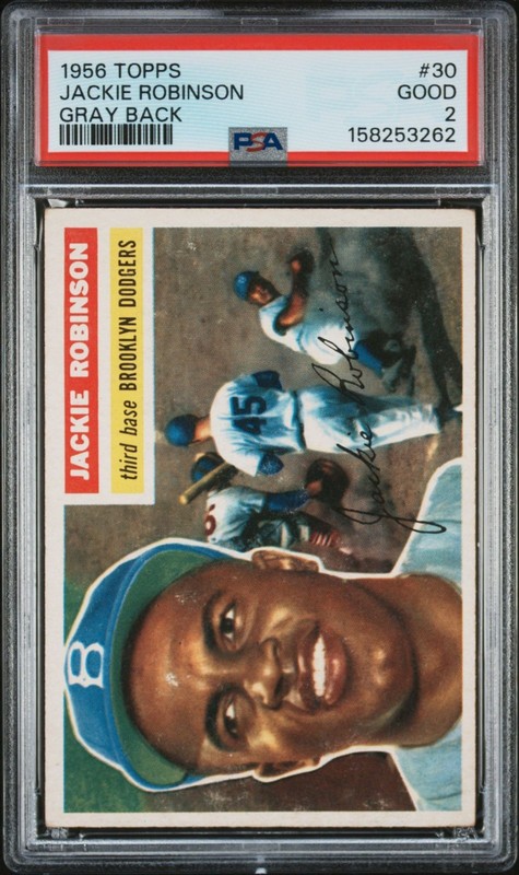 1956 Topps #30 Jackie Robinson Gray Back PSA 2 Appears Much Nicer