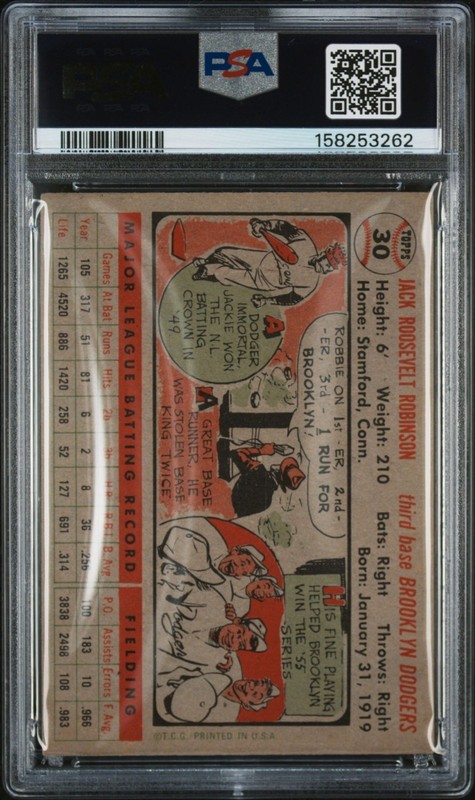 1956 Topps #30 Jackie Robinson Gray Back PSA 2 Appears Much Nicer view 2