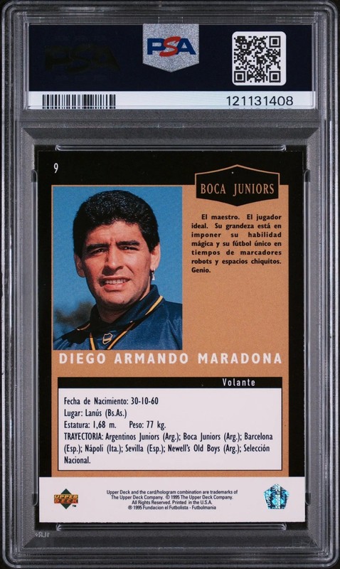 1995 Upper Deck Soccer Argentino Diego Maradona #9 PSA 8 view 2