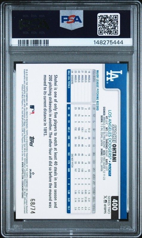 2025 Topps Shohei Ohtani Black /74 PSA 8 Dodgers view 2