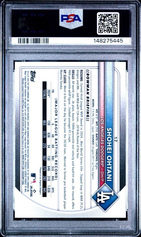 2025 BOWMAN CHROME SAPPHIRE SHOHEI OHTANI PSA 10 Dodgers view 2