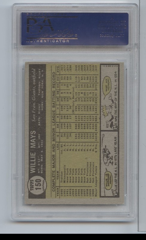 1961 Topps Willie Mays #150 PSA 5 view 2