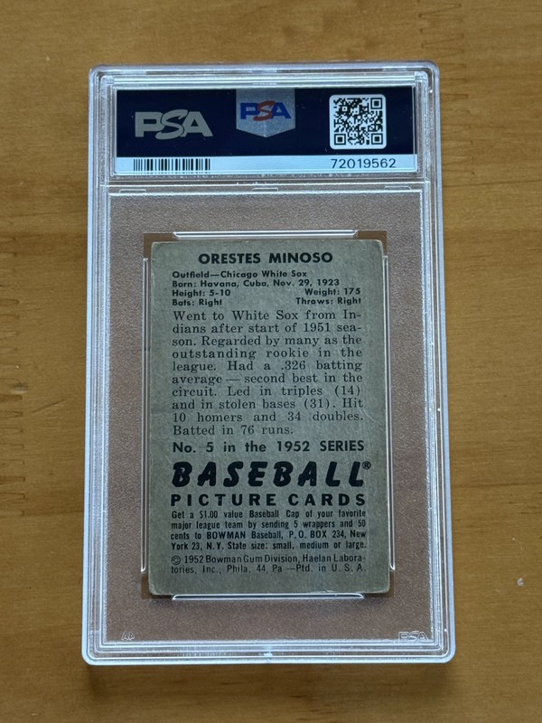 1952 Bowman #5 Orestes Minnie Minoso RC PSA 1.5 Chicago White Sox - HOF  view 2