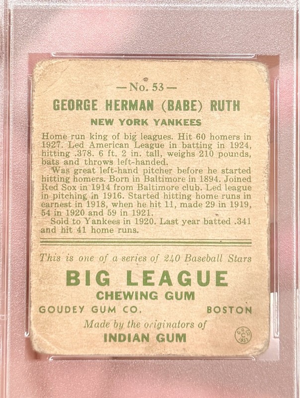 1933 GOUDEY BABE RUTH #53 PSA 1 YELLOW! CENTERED EYE APPEAL! WOW view 2