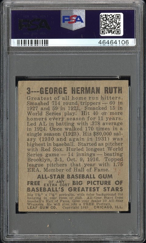 🔥 Babe Ruth 1948 Leaf #3 PSA 3.5 VG+ 🐐 New York Yankees HOF Vintage Baseball C view 2