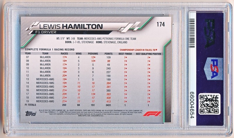 2020 Topps Chrome Sapphire F1 Lewis Hamilton #174 PSA 10 - POP 142 view 2