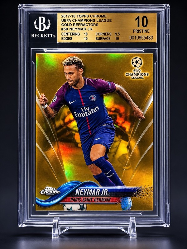2017 Topps Chrome UCL GOLD ⭐️ Neymar Jr BGS 10 # /50 (Pop 1) GEM 💎 World Cup 📈