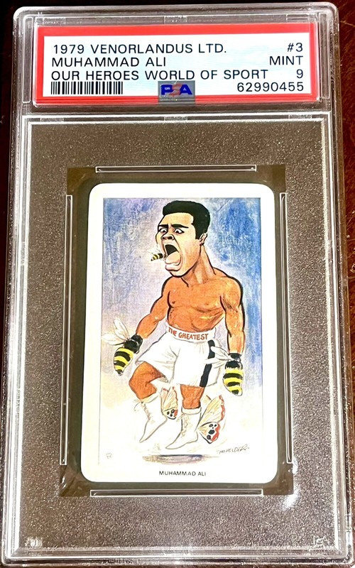 1979 MUHAMMAD ALI RARE BOXING cartoon world of sport FLIK VENORLANDUS card PSA 9