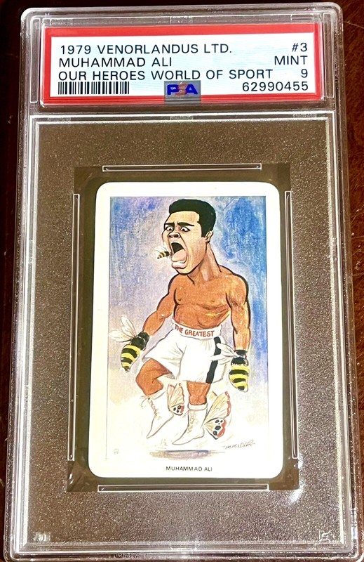 1979 MUHAMMAD ALI RARE BOXING cartoon world of sport FLIK VENORLANDUS card PSA 9 view 2