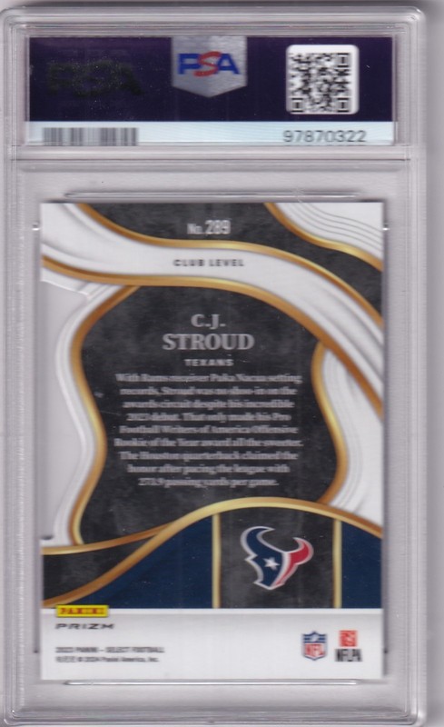2023 Panini Select Football C.J. Stroud RC Red & Blue Prizm Die Cut PSA 10 view 2