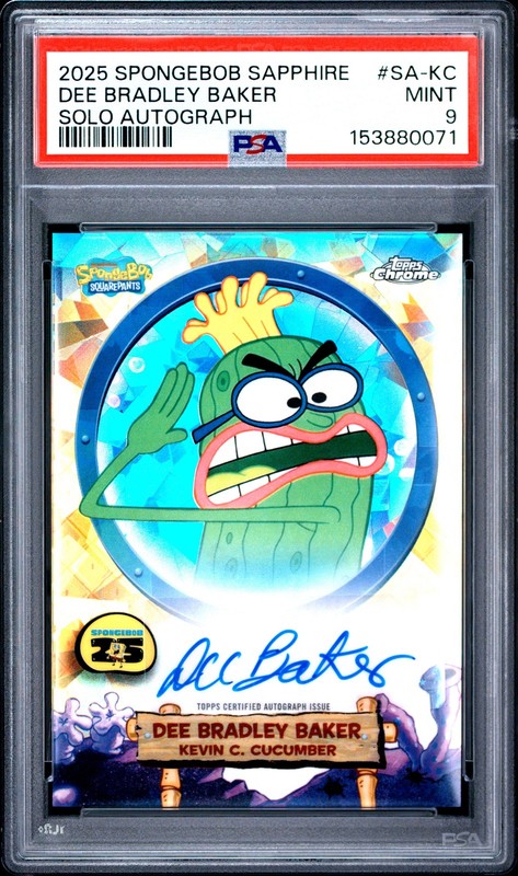 2025 Topps Chrome Sapphire SpongeBob #SA-KC Kevin C. Cucumber Baker Auto PSA 9