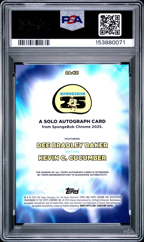 2025 Topps Chrome Sapphire SpongeBob #SA-KC Kevin C. Cucumber Baker Auto PSA 9 view 2