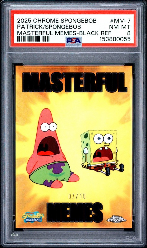 2025 Topps Chrome SpongeBob #MM-7 Surprised Masterful Memes Black /10 PSA 8