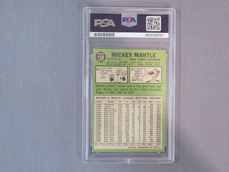 MICKEY MANTLE #150 Topps 1967 PSA 3.5 VG+ Baseball Card New York Yankees HOF view 2