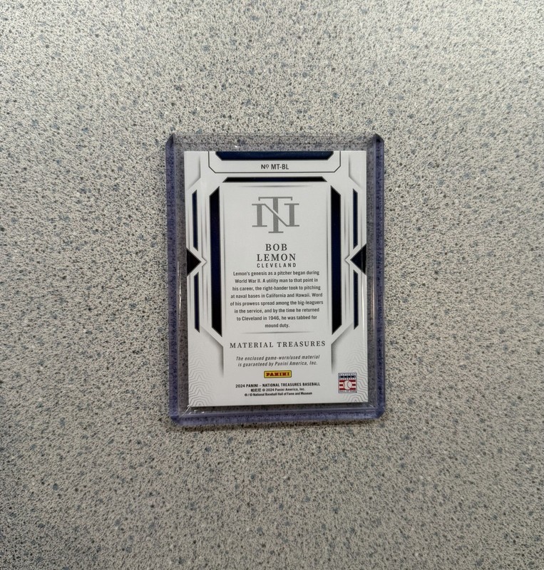 2024 Panini National Treasures #MT-BL Bob Lemon Game Used Patch 1/1 RARE HOF view 2