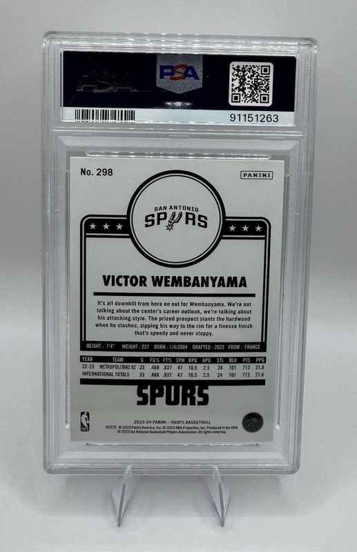 2023-24 Panini NBA Hoops #298 Victor Wembanyama (RC) PSA 10 GEM MINT! view 2