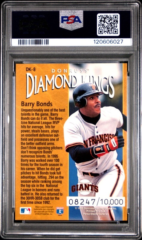 1996 Donruss Diamond Kings - Barry Bonds #DK-8 /10000 PSA 7 Giants view 2