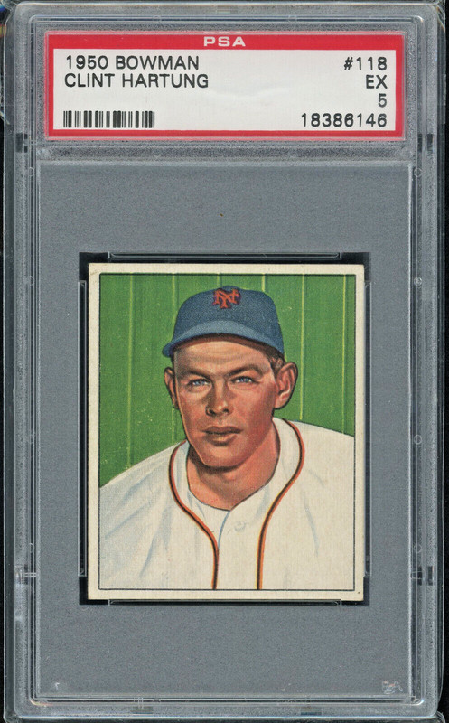 1950 Bowman #118 Clint Hartung New York NY Giants Vintage Baseball Card PSA 5