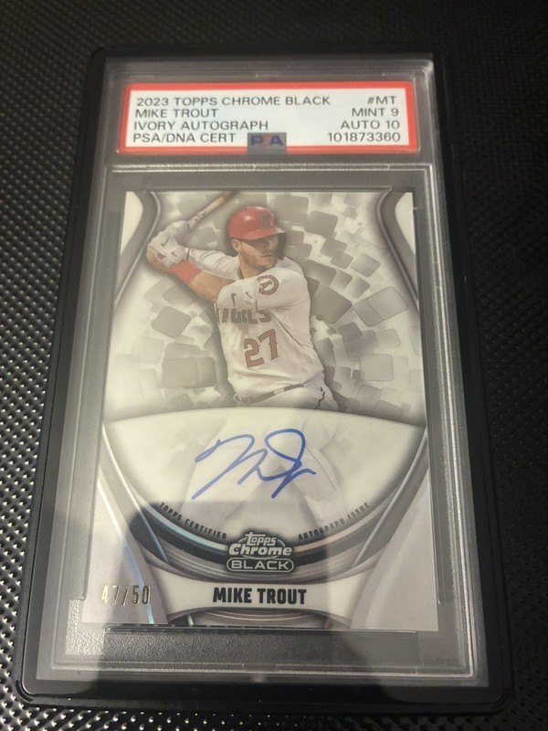 2023 TOPPS CHROME BLACK IVORY AUTOGRAPHS #MT MIKE TROUT PSA 9 AUTO 10 view 1