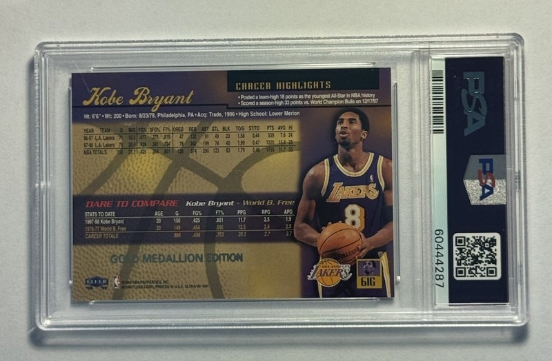 1998-99 Fleer Ultra Kobe Bryant 61G Gold Medallion PSA 8 Lakers view 2