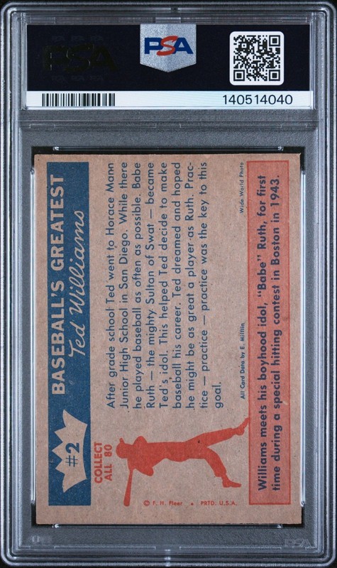 1959 Fleer Ted Williams #2 Ted's Idol Babe Ruth PSA 5 APPEARS NICER view 2