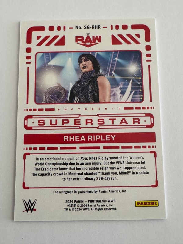 RHEA RIPLEY AUTO AUTOGRAPHED WWE PHOTOGENIC PANINI 2024 view 2