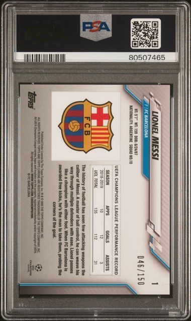 2019 Topps Chrome Blue Refractor Lionel Messi PSA 10 GEM  view 2