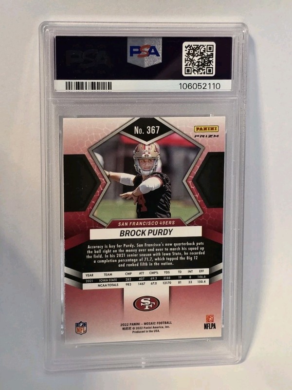 2022 Panini Mosaic Brock Purdy No Huddle Silver #367 PSA 9 view 2