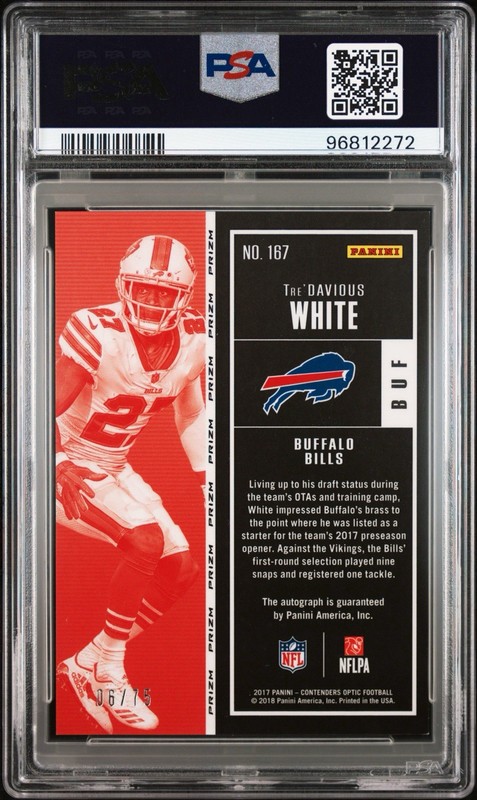 2017 Contenders Optic - Tre'Davious White #167 Rookie Ticket Auto Red /99  PSA 9 view 2