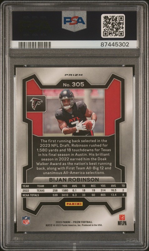 2023 Panini Prizm #305 Bijan Robinson Rookie RC Pink PSA 10 view 2