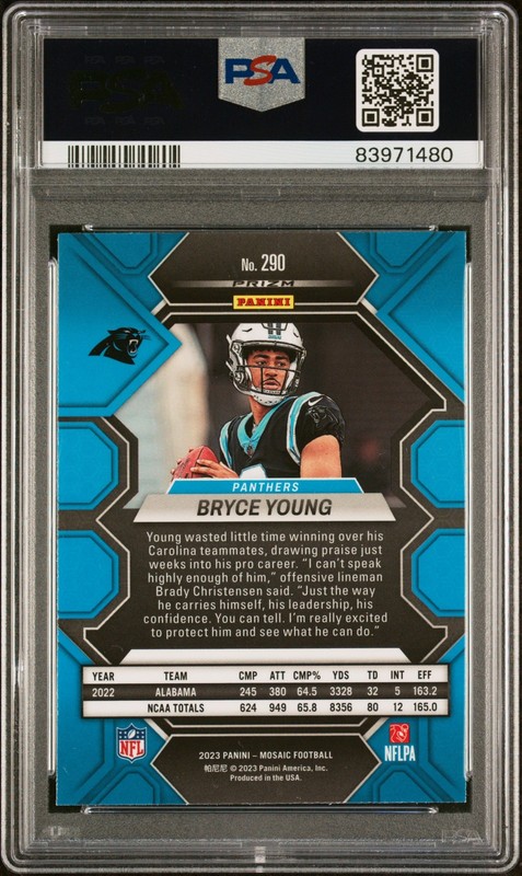 2023 Panini Mosaic #290 Bryce Young Choice Red & Green PSA 10 view 2