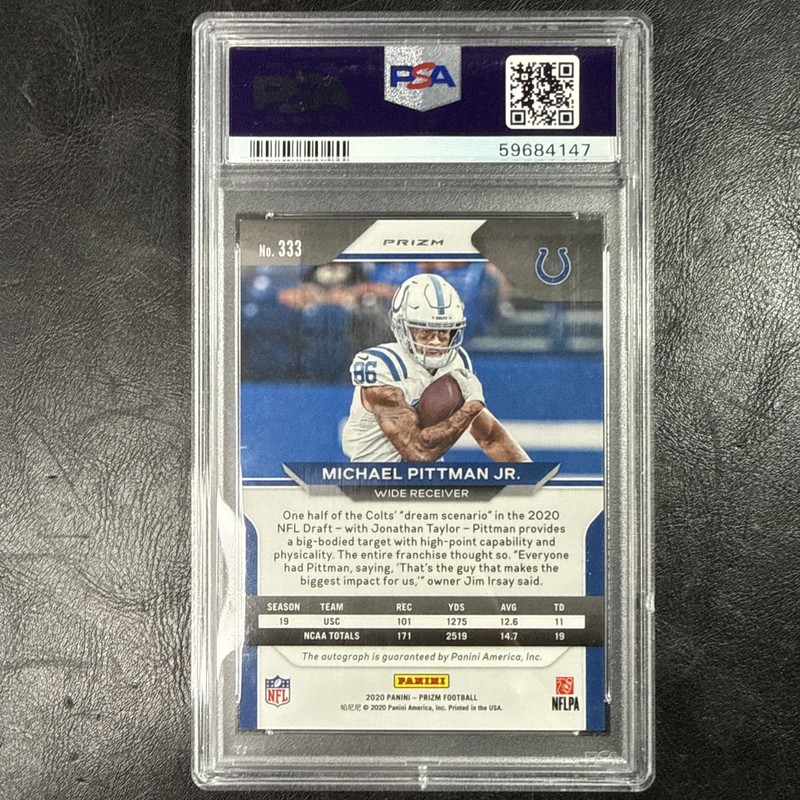 2020 Panini Prizm Michael Pittman Jr. Silver Rookie Autograph #333 PSA 9 Colts view 2