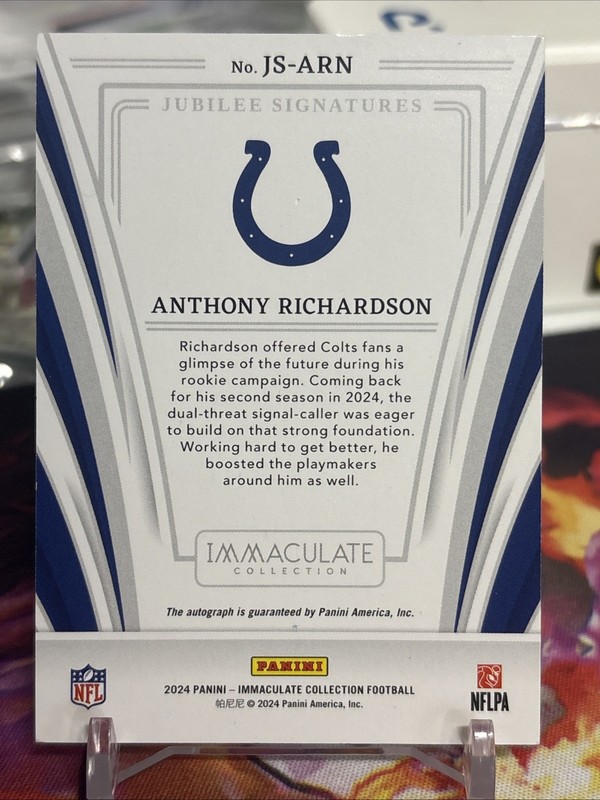 Anthony Richardson 2024 Panini Immaculate Jubilee Signed Auto /49 #JS-ARN view 2
