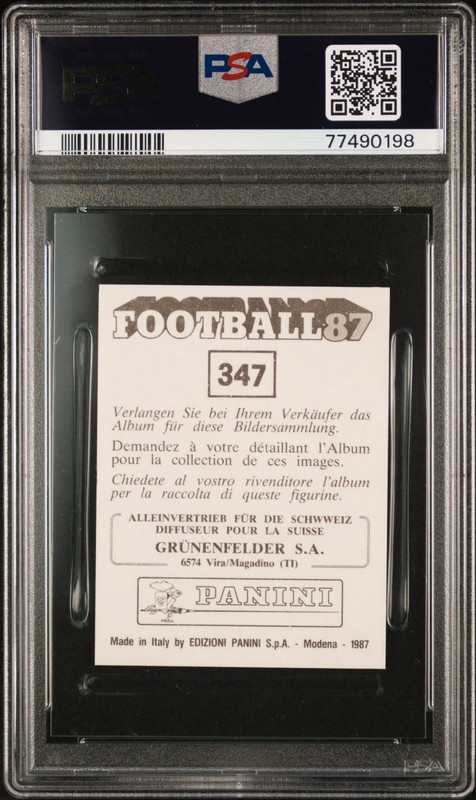 Diego Maradona 1986 Panini #347 Switzerland Football Argentina Super Rare PSA 6 view 2