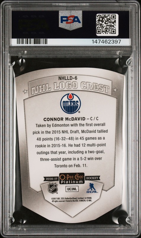 2016 O-Pee-Chee Platinum NHL Logo Crest Die-Cuts #6 Connor Mcdavid  PSA 9 view 2